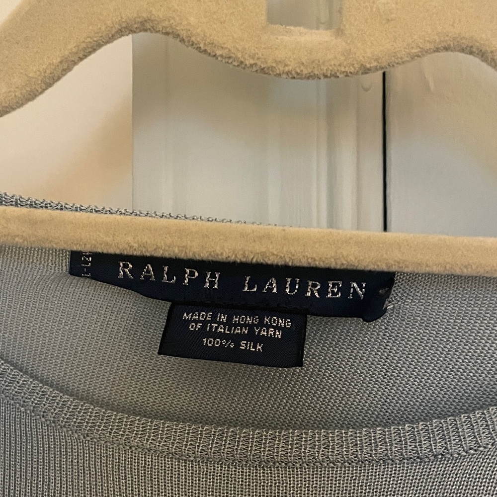 Ralph Lauren Blue Label Silk Short Sleeve Fitted Midi Dress Dusty Blue - Medium - Picture 10 of 16